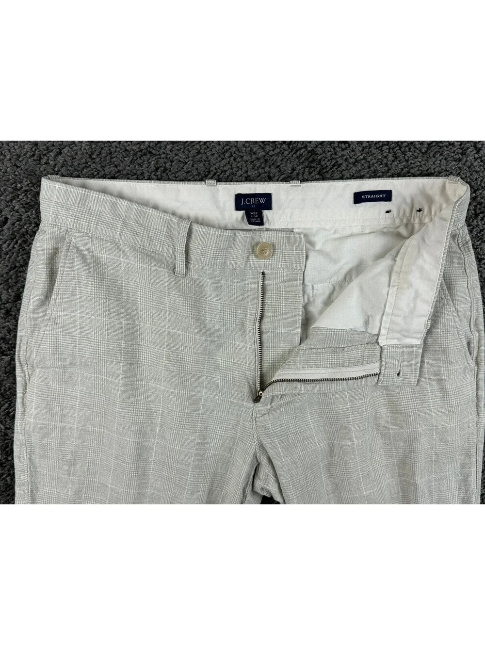 JCrew Re-Imagined Mens Straight Linen Cotton Plaid Pants Summer Trousers 32x30